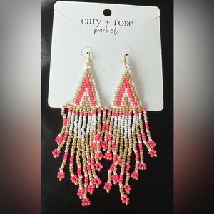 Beautiful Beaded Pink & White Dangle Earrings NWT